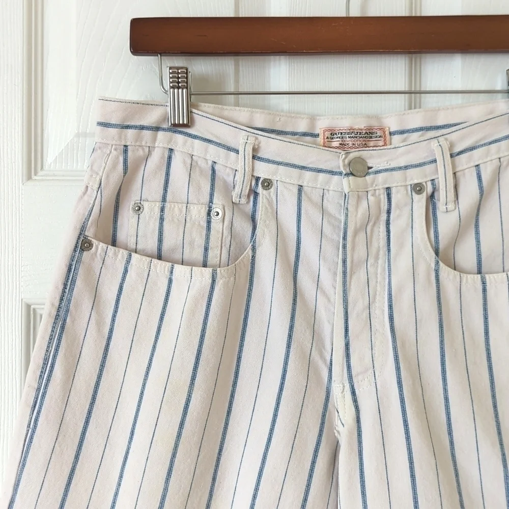 Guess by Georges Marciano 80's Vintage Relaxed High Rise Striped Jean Shorts 2